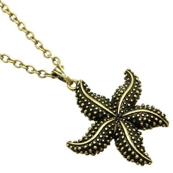 Gold Starfish Necklace 28" X-Long Chain Beach Island Sea Life Plus Size Plated - Picture 1 of 2